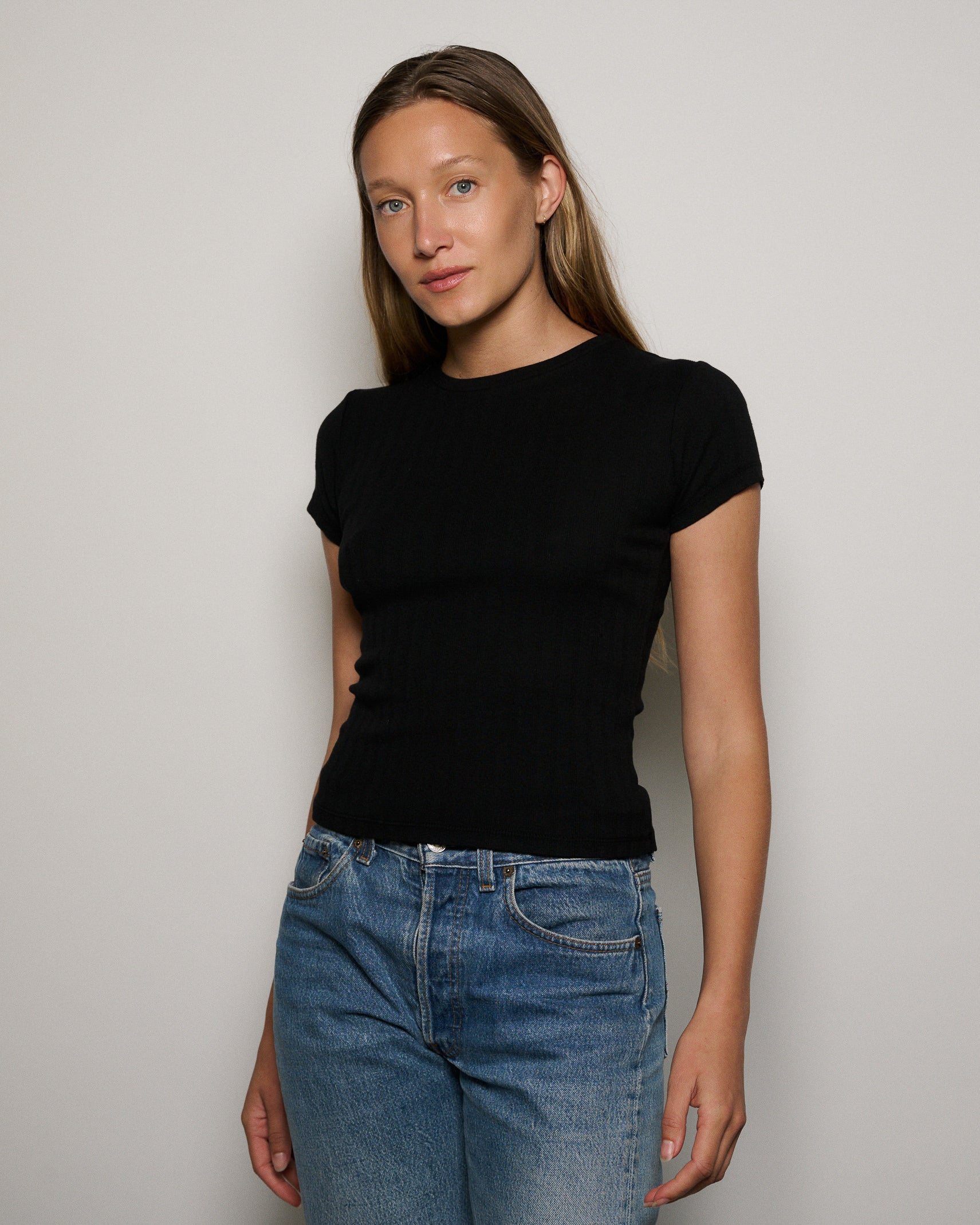 RLT WIDE BABY RIBBED TEE - BLACK