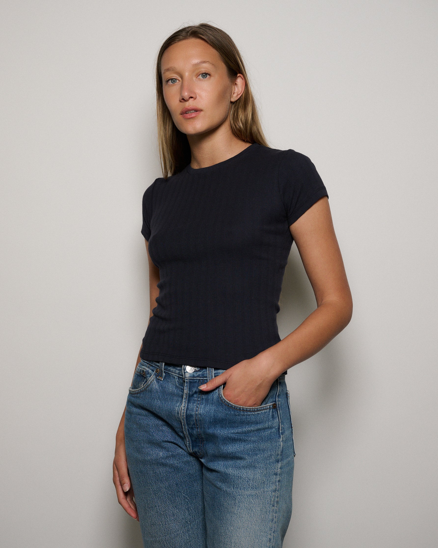 RLT WIDE BABY RIBBED TEE - NAVY