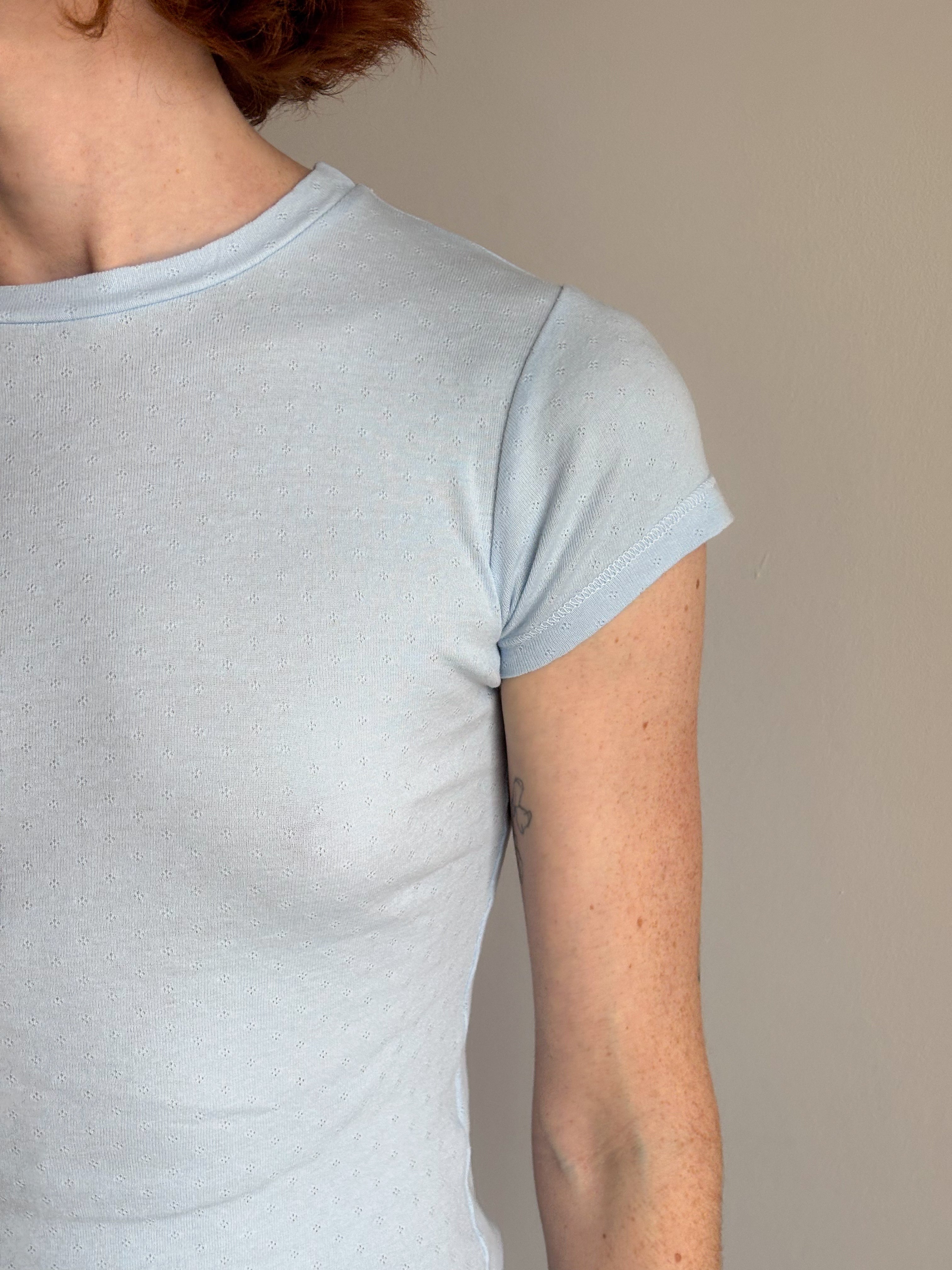 RLT POINTELLE BABY TEE — SKY