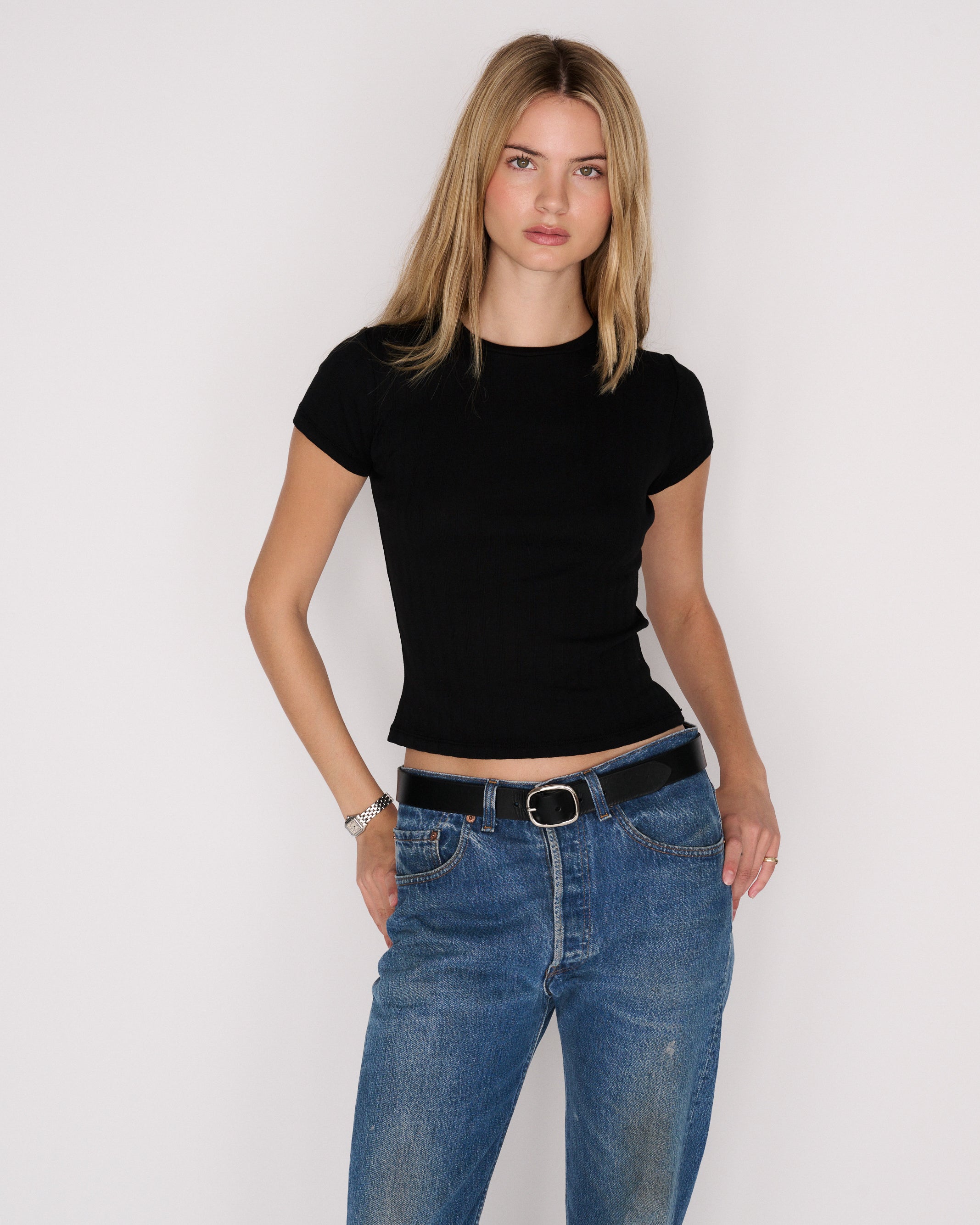 RLT WIDE BABY RIBBED TEE - BLACK